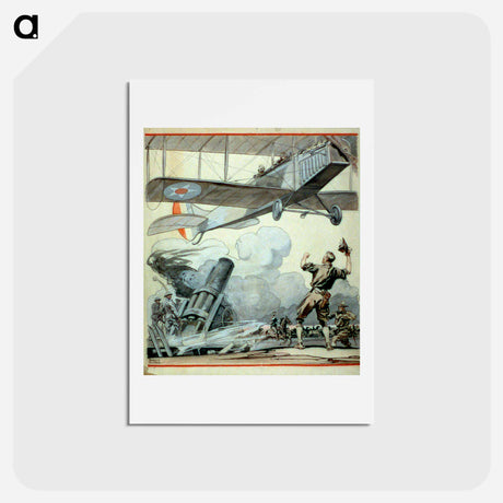 アートポストカード-Airplane, artillery gun, and soldiers - エドワード ペンフィールド Postcard.