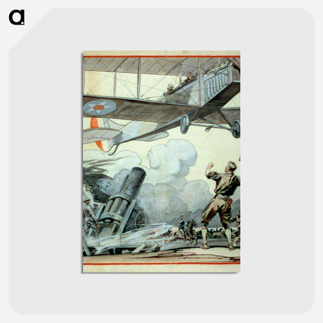 アートポストカード-Airplane, artillery gun, and soldiers - エドワード ペンフィールド Postcard.