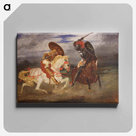 アートパネル-Confrontation of knights in the countryside - ウジェーヌ ドラクロワ Canvas.