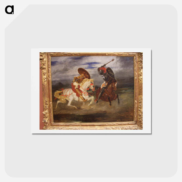 アートポストカード-Confrontation of knights in the countryside - ウジェーヌ ドラクロワ Postcard.