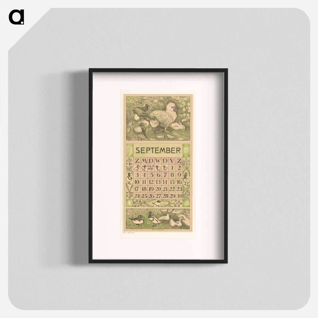 Kalenderblad september met Muskuseend - テオ ヴァン ホイテマ Poster.