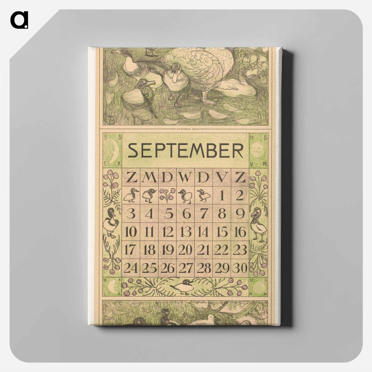 Kalenderblad september met Muskuseend - テオ ヴァン ホイテマ Canvas.
