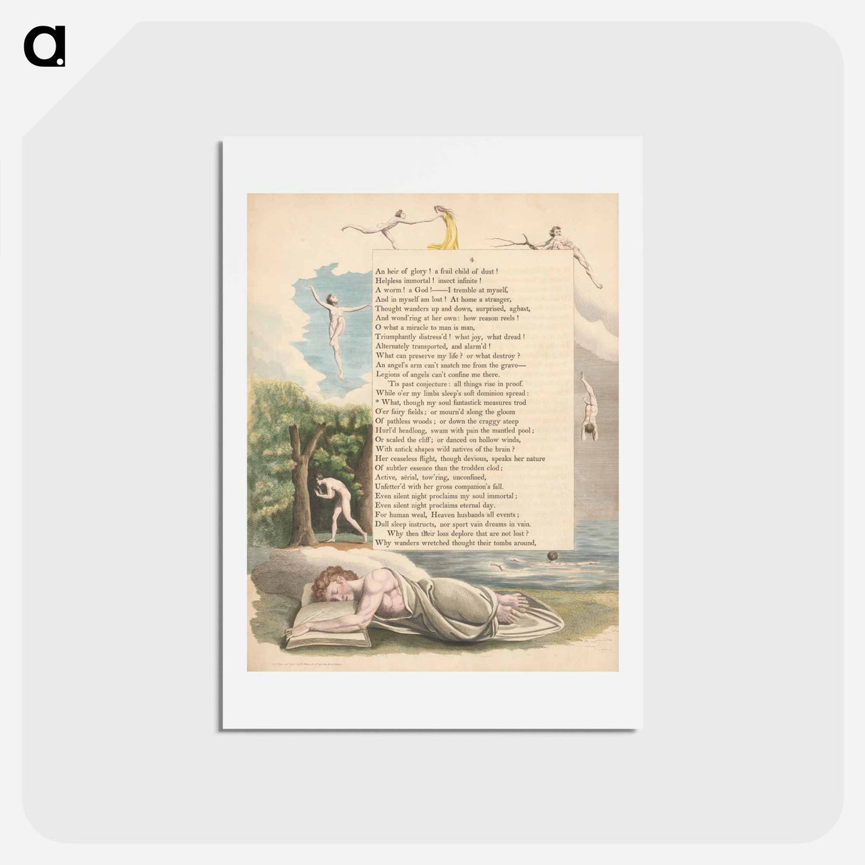 アートポストカード-Young's Night Thoughts, Page 4, "What, though My Soul Fantastick Measures Trod" - ウィリアム ブレイク Postcard.