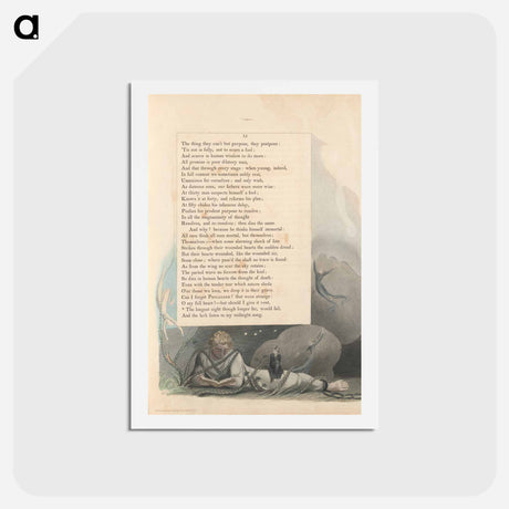 アートポストカード-Young's Night Thoughts, Page 15, "The Longest Night Though Longer Far, Would Fail" - ウィリアム ブレイク Postcard.