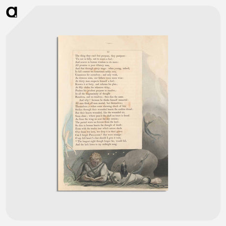 アートポストカード-Young's Night Thoughts, Page 15, "The Longest Night Though Longer Far, Would Fail" - ウィリアム ブレイク Postcard.