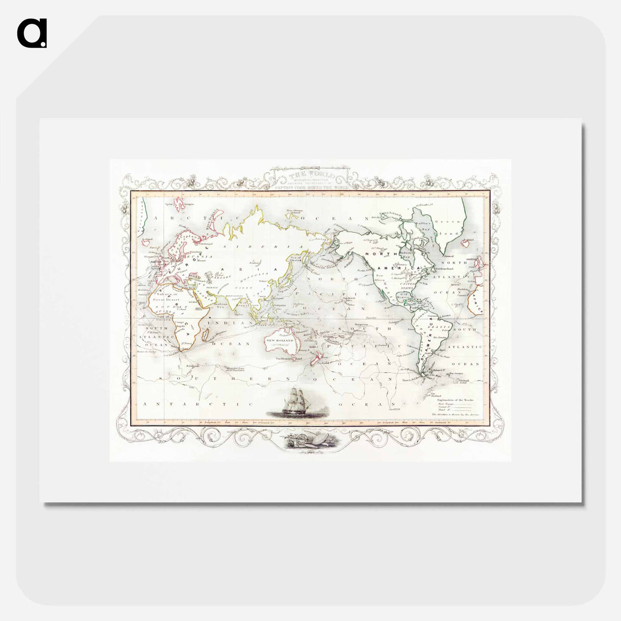 The Voyages of Captain James Cook - アンティーク地図 Poster.