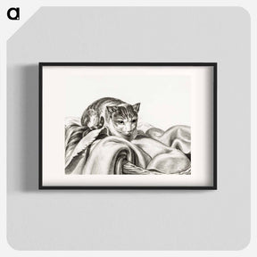 アートポスター-Cat sitting in a basket - ジャン ベルナール Poster.