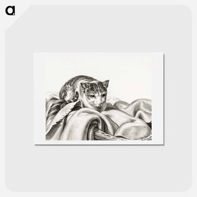 アートポストカード-Cat sitting in a basket - ジャン ベルナール Postcard.