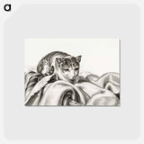 アートポストカード-Cat sitting in a basket - ジャン ベルナール Postcard.