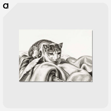 アートポストカード-Cat sitting in a basket - ジャン ベルナール Postcard.