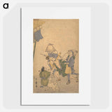 アートポスター-Three Revelers of the Lower Classes, Wearing Komuso Hats, with Small Boy and Dog - 喜多川 歌麿 Poster.