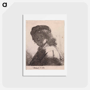 アートポストカード-Selfportrait in a cap and scarf with the face dark - レンブラント ファン レイン Postcard.