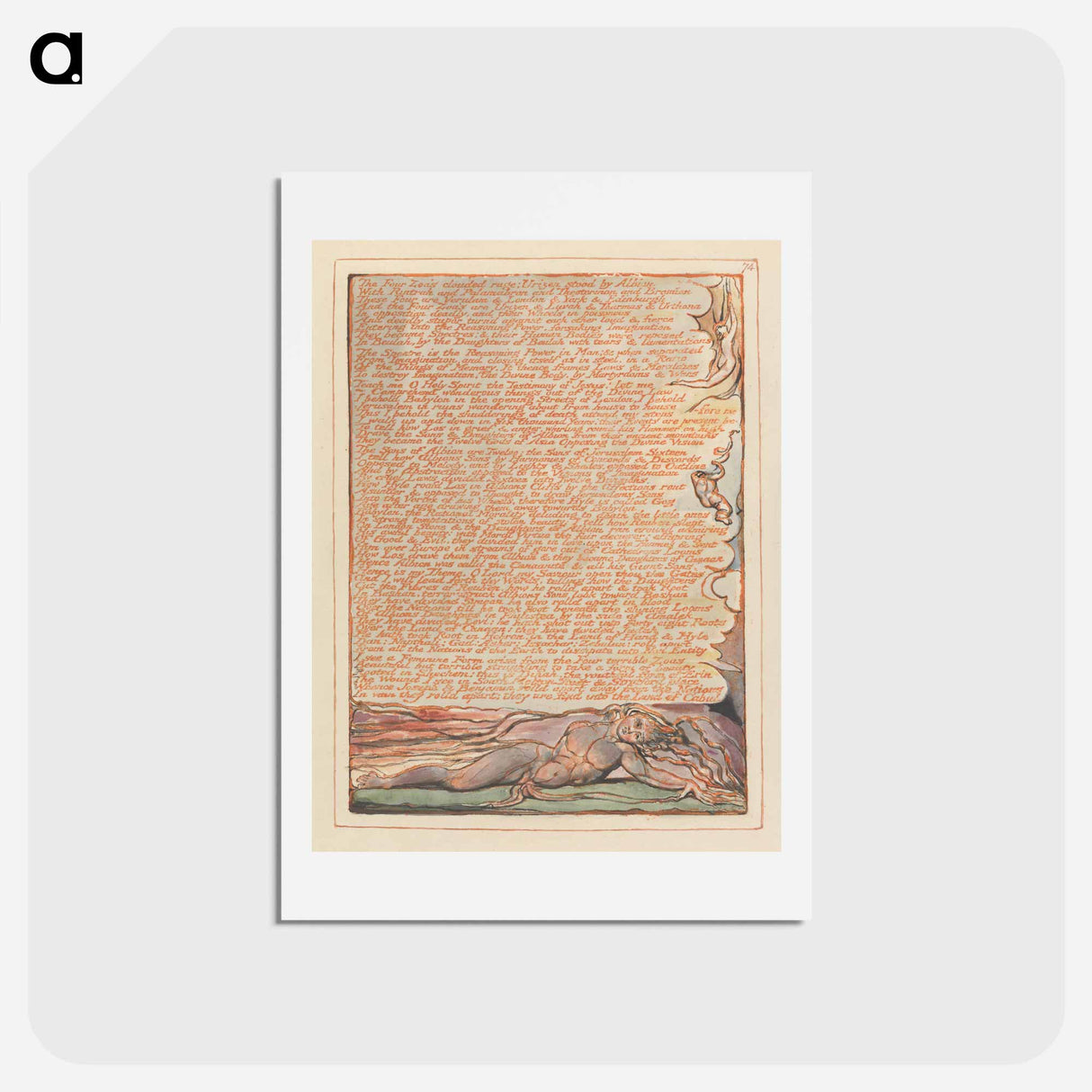 アートポストカード-Jerusalem, Plate 74, "The Four Zoa's clouded rage" - ウィリアム ブレイク Postcard.