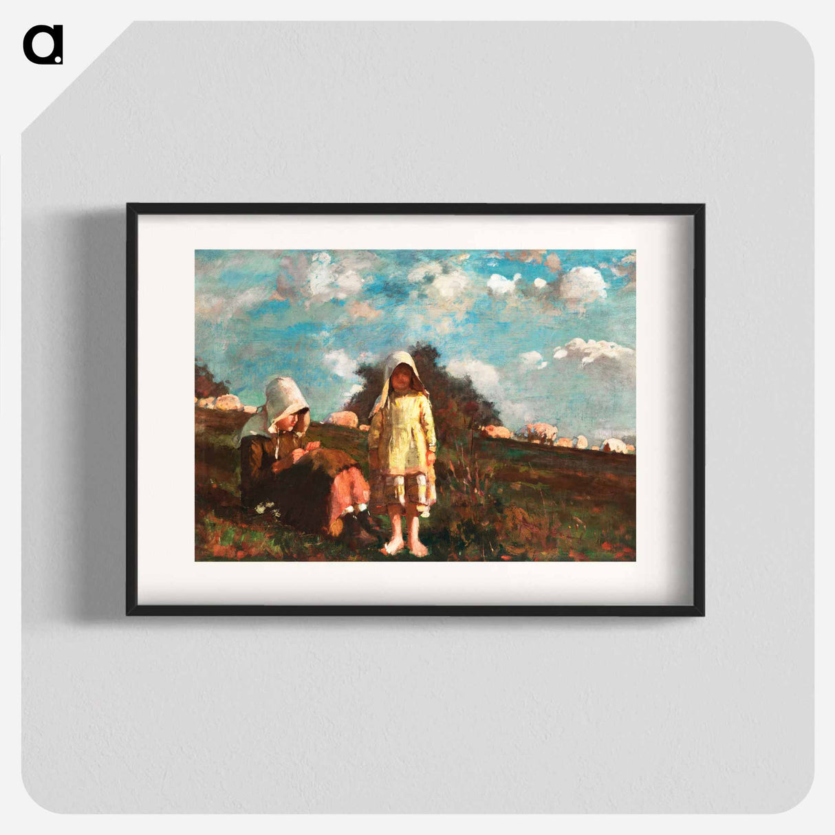 Two Girls with Sunbonnets In a Field - ウィンスロー ホーマー Poster.