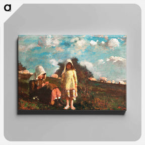 アートパネル-Two Girls with Sunbonnets In a Field - ウィンスロー ホーマー Canvas.