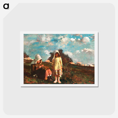 アートポストカード-Two Girls with Sunbonnets In a Field - ウィンスロー ホーマー Postcard.