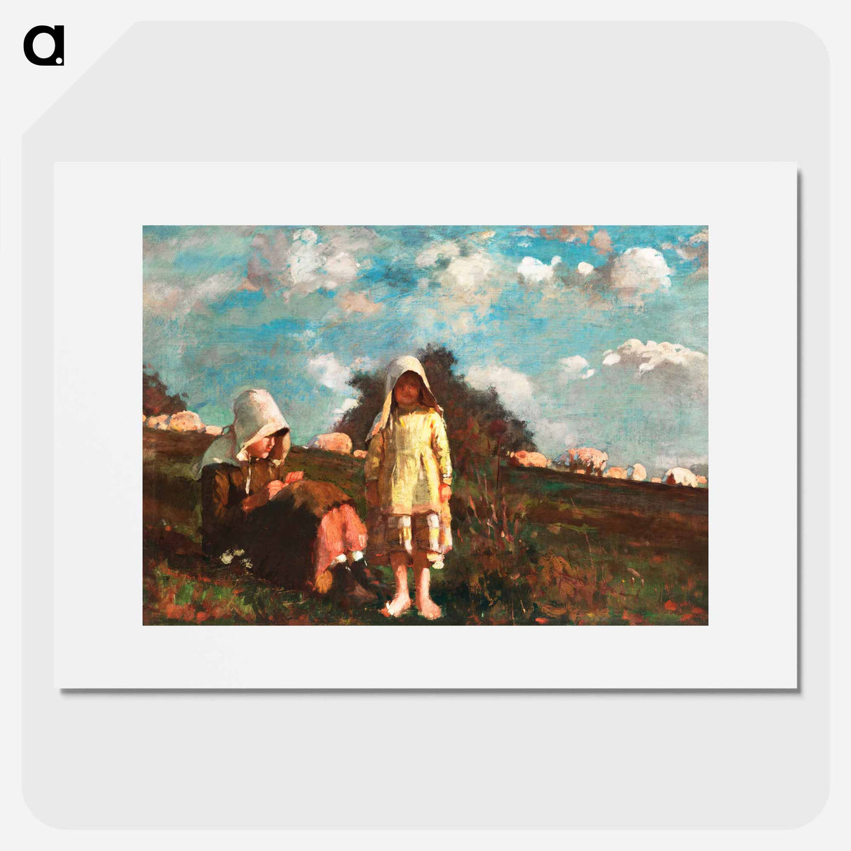 Two Girls with Sunbonnets In a Field - ウィンスロー ホーマー Poster.