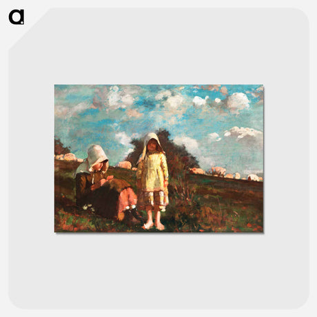 アートポストカード-Two Girls with Sunbonnets In a Field - ウィンスロー ホーマー Postcard.