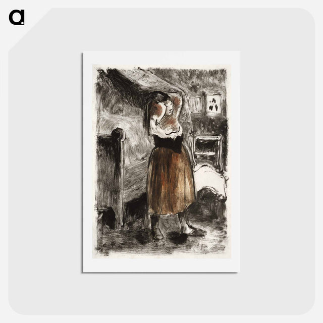 アートポストカード-Woman Arranging Her Hair - カミーユ ピサロ Postcard.