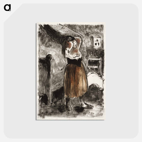 アートポストカード-Woman Arranging Her Hair - カミーユ ピサロ Postcard.