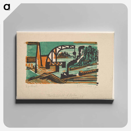 アートパネル-River Landscape with Crane and Barges - エルンスト ルートヴィヒ キルヒナー Canvas.
