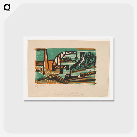 アートポストカード-River Landscape with Crane and Barges - エルンスト ルートヴィヒ キルヒナー Postcard.