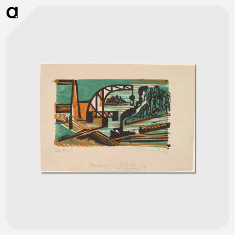 アートポストカード-River Landscape with Crane and Barges - エルンスト ルートヴィヒ キルヒナー Postcard.