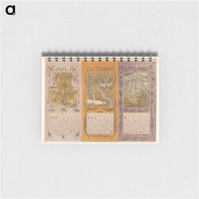 アートメモ帳-Kalenderbladen van juli, oktober en september, met korenschoven, zwanen en konijnen - テオ ヴァン ホイテマ Memo.