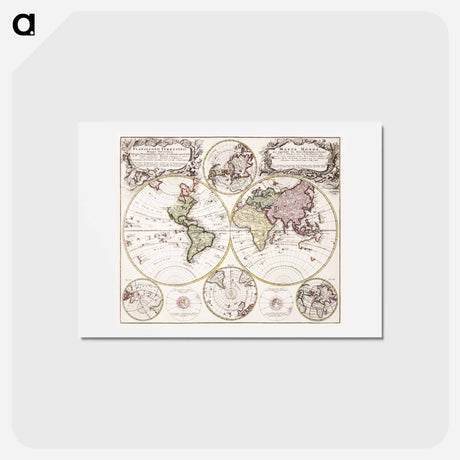 アートポストカード-Planiglobii terrestris mappa vniversalis - アンティーク地図 Postcard.