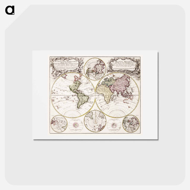 アートポストカード-Planiglobii terrestris mappa vniversalis - アンティーク地図 Postcard.