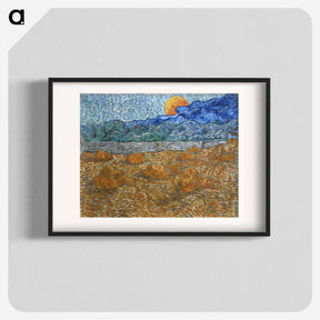 アートポスター-Landscape with Wheat Sheaves and Rising Moon - フィンセント ファン ゴッホ Poster.