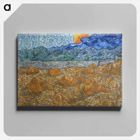 アートパネル-Landscape with Wheat Sheaves and Rising Moon - フィンセント ファン ゴッホ Canvas.