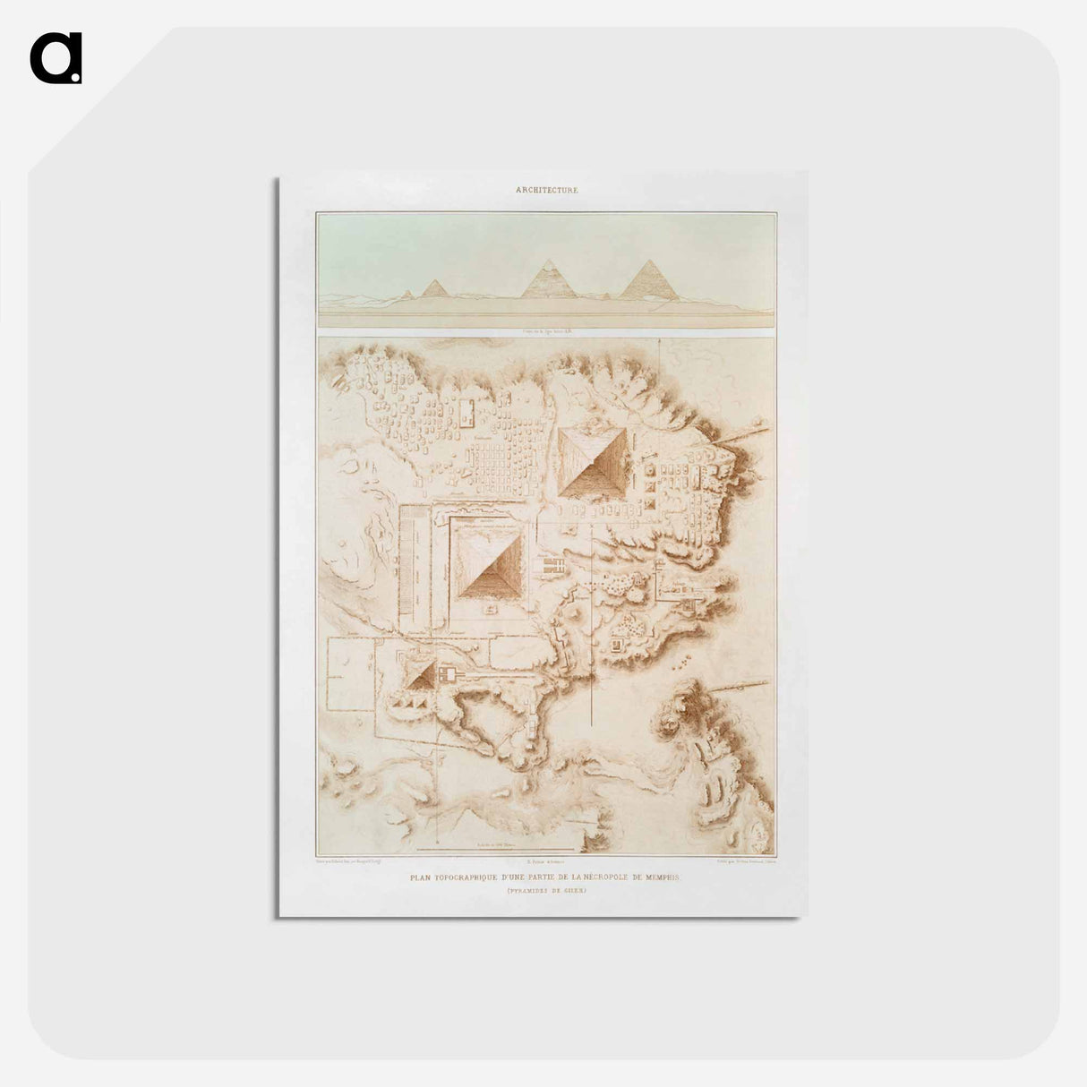 アートポストカード-Topographic map of part of the Memphite Necropolis (Pyramids of Giza) - アンティーク地図 Postcard.