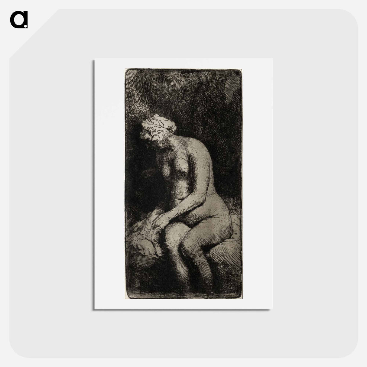 アートポストカード-Woman Bathing Her Feet in a Brook - レンブラント ファン レイン Postcard.