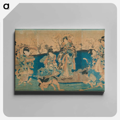 アートパネル-Courtesans and a Modern Genji Drinking from Floating Cups
 - 歌川 国貞 Canvas.
