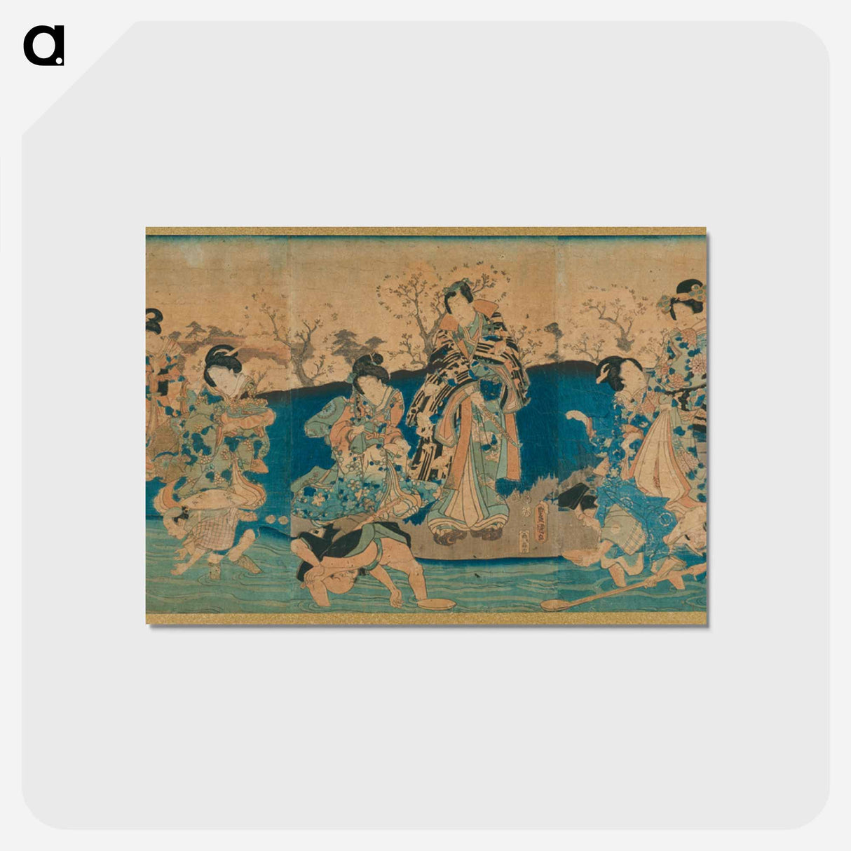 アートポストカード-Courtesans and a Modern Genji Drinking from Floating Cups
 - 歌川 国貞 Postcard.