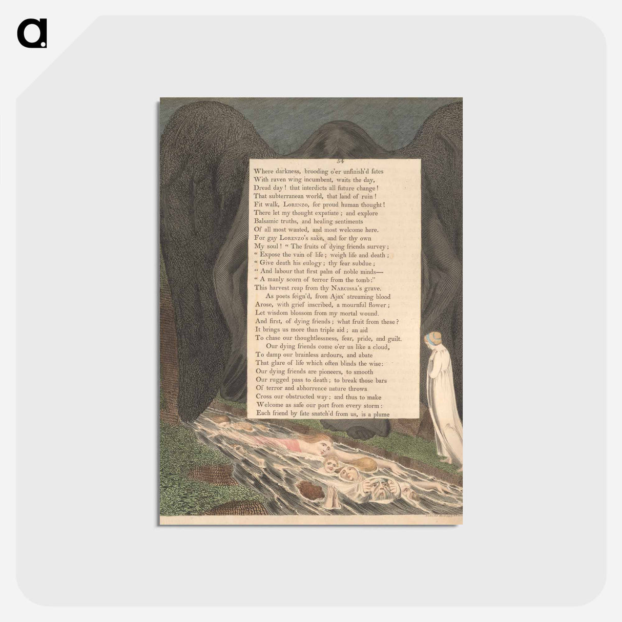 アートポストカード-Young's Night Thoughts, Page 54, The Vale of Death! That Hush'd Cimmerian Vale - ウィリアム ブレイク Postcard.