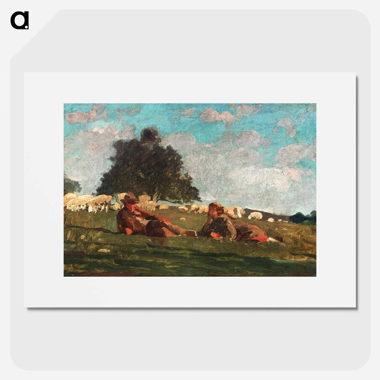 Boy and Girl in a Field with Sheep - Winslow Homer Poster.