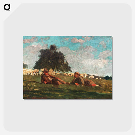 アートポストカード-Boy and Girl in a Field with Sheep - ウィンスロー ホーマー Postcard.