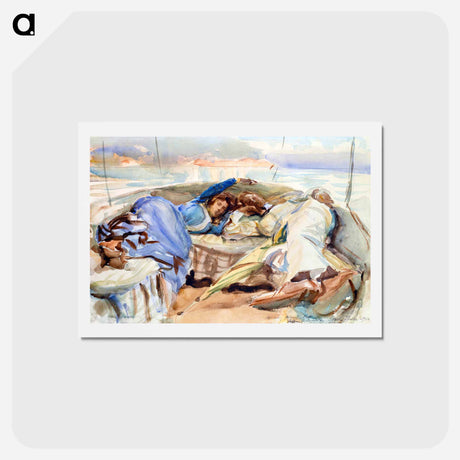 アートポストカード-Two Figures in a Boat, Isola Bella, Italy - ジョン シンガー サージェント Postcard.