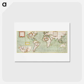 アートポストカード-Nova & accuratissima totius terrarum orbis tabula nautica variationum magneticarum index - アンティーク地図 Postcard.