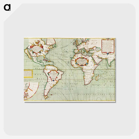 アートポストカード-Nova & accuratissima totius terrarum orbis tabula nautica variationum magneticarum index - アンティーク地図 Postcard.