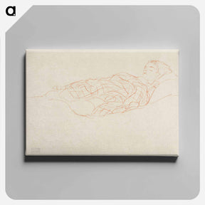 アートパネル-Study of a woman wrapped in a plaid, resting - グスタフ クリムト Canvas.