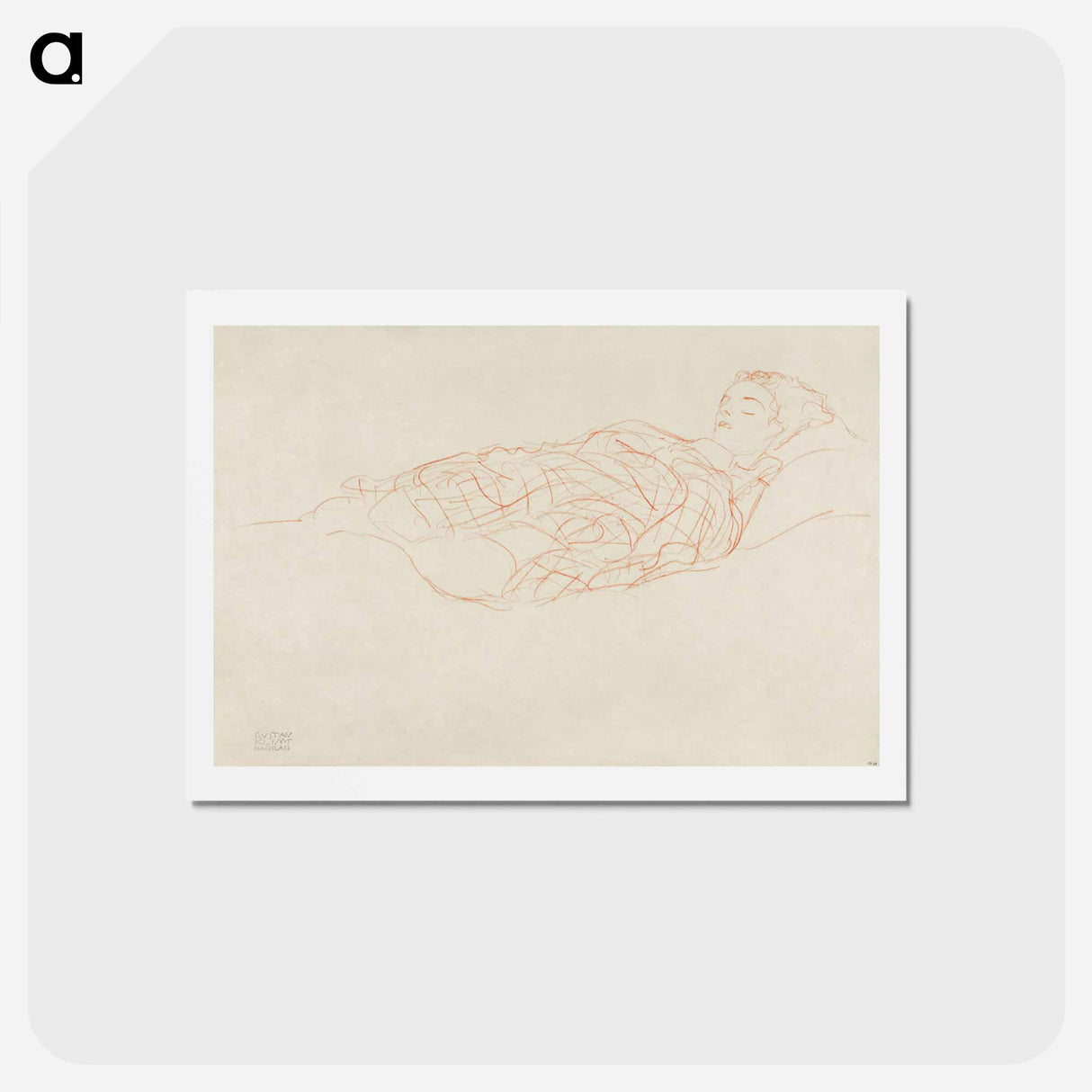 アートポストカード-Study of a woman wrapped in a plaid, resting - グスタフ クリムト Postcard.
