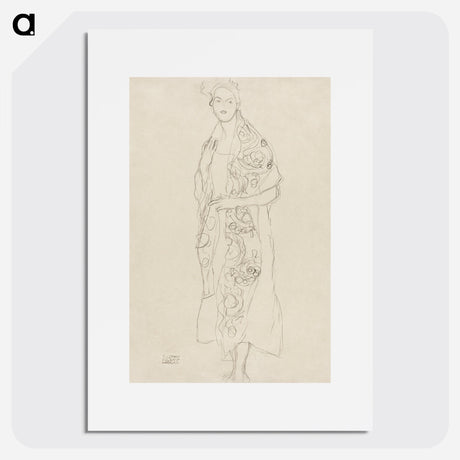 Study of a woman wrapped in a plaid, resting - グスタフ クリムト Poster.