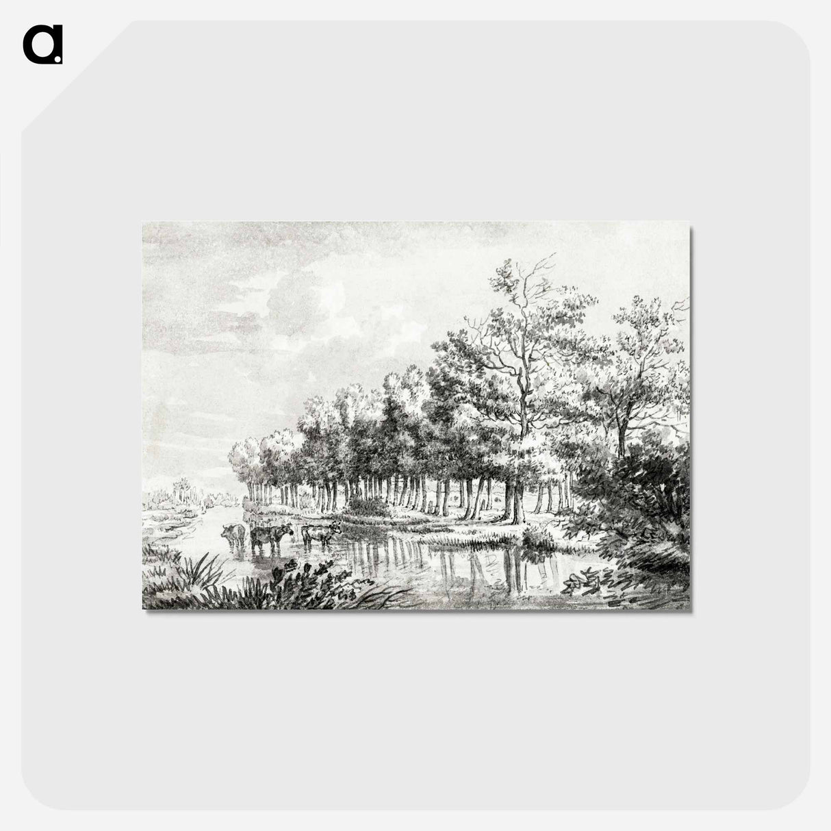 アートポストカード-Landscape with wading cows - ジャン ベルナール Postcard.