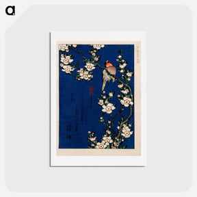 アートポストカード-Robin on a branch of cherry blossom - 葛飾 北斎 Postcard.
