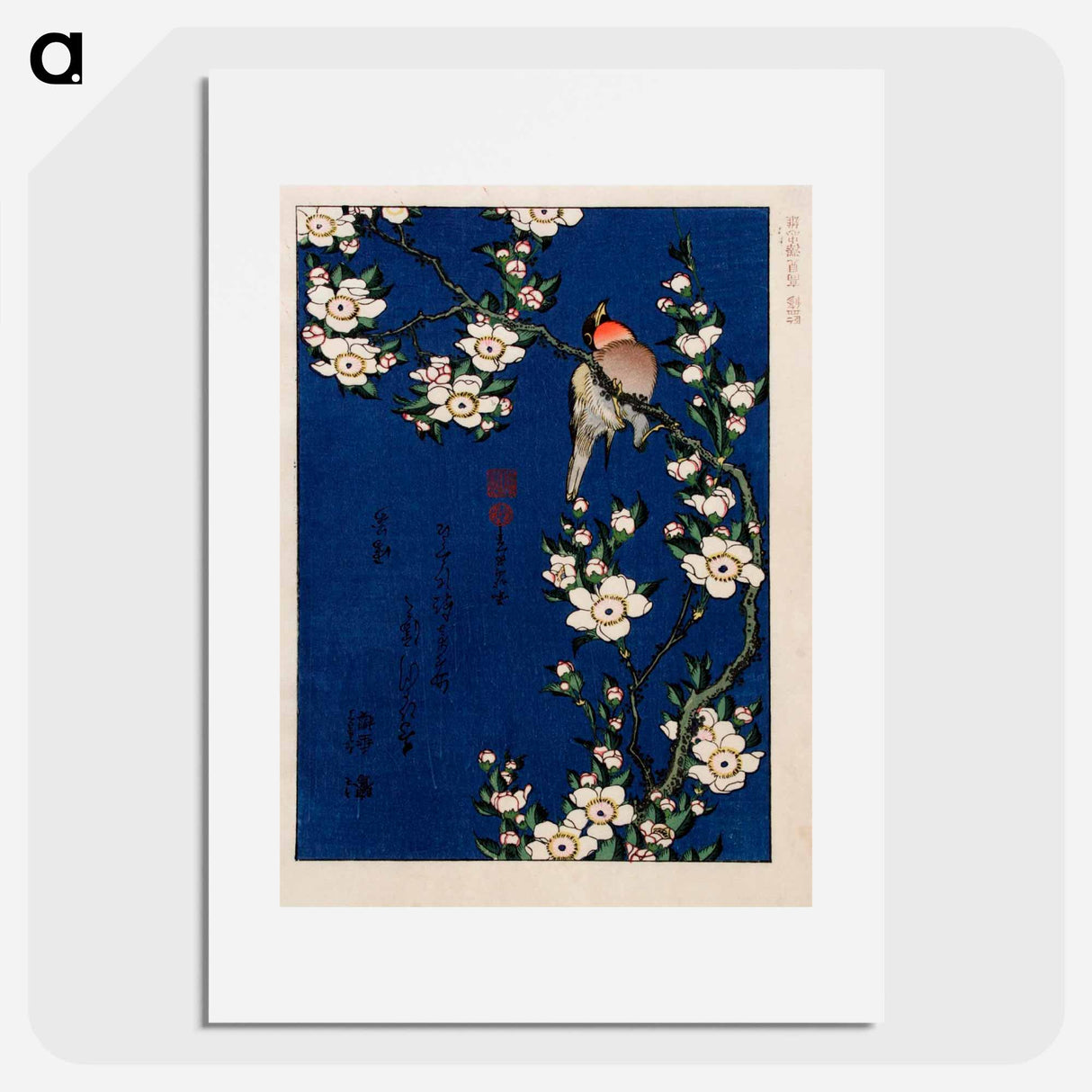 Robin on a branch of cherry blossom - Katsushika Hokusai Poster.