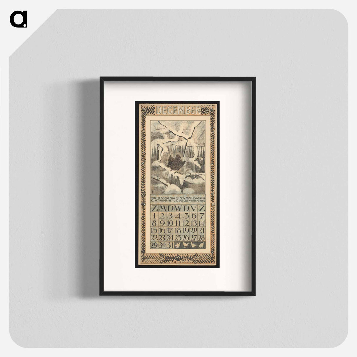 Kalenderblad voor december 1907 met een winterkoning in de sneeuw - テオ ヴァン ホイテマ Poster.