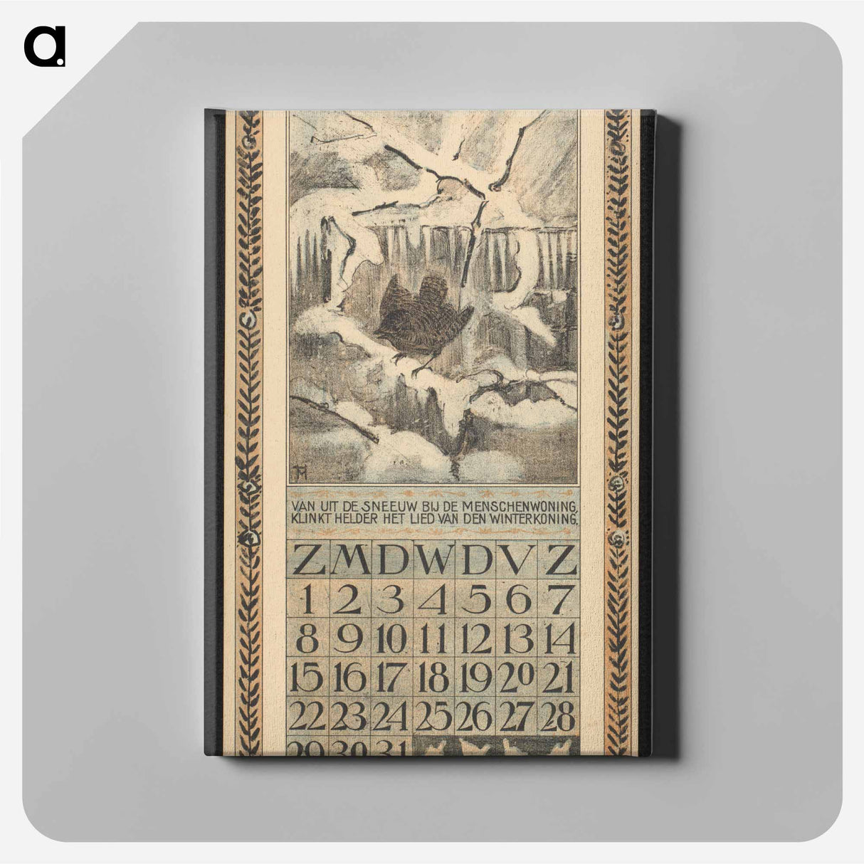 Kalenderblad voor december 1907 met een winterkoning in de sneeuw - テオ ヴァン ホイテマ Canvas.